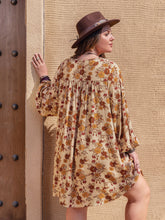 Plus Size Printed V-Neck Balloon Sleeve Mini Dress OutfitFlow
